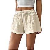 RoseSeek Women's Drawstring High Waisted Button Front Mini Shorts Loose Wide Leg Track Shorts Casual Lounge