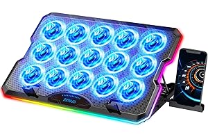 AIMIUZI Laptop Cooling Pad, Gaming Laptop Cooler with 15 Quiet Fans for 12-17.3 Inch Notebook, Slim Portable RGB Laptop Cooli