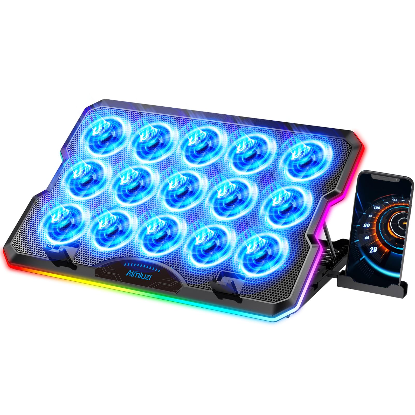 Photo 1 of AIMIUZI Gaming Laptop Cooling Pad, Laptop Cooler with 15 Quiet Fans for 12-17.3 Inch Notebook, Slim Portable Laptop Cooling Stand with 7 Height Adjustable, 2 USB Ports, Phone Stand