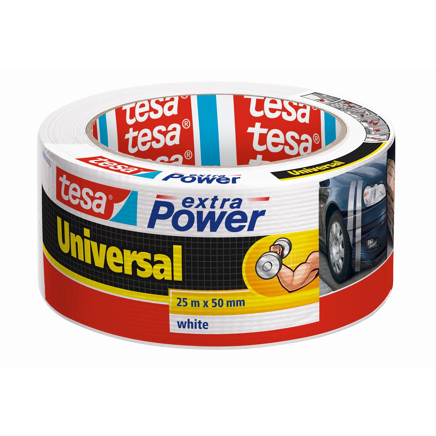 tesa extra Power Universal Duct Tape - Adhesive Tape with Extra Strong Hold and Versatile Use - For Repairs, Fastening, Sealing and More - White - 1 roll - 25 m x 50 mm