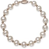 Belacqua AA Quality Cultured Freshwater Pearl Strand Bracelet in 14k Yellow or Rose Gold Beads, Size 8.0-8.5mm,7.5 Inches, Real Pearl Jewelry for Women, Gift Box Included