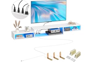 FABATO 71'' Floating TV Stand with LED Light Power Outlet, Floating Shelf for Under TV Wall Mount with Storage Shelf, Media Console Entertainment Center for Living Room, White