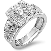Dazzlingrock Collection Valentine's Day Gift 0.75 Ctw 14K Real Solid Gold Round Natural Diamond Women Bridal Engagement Ring Set