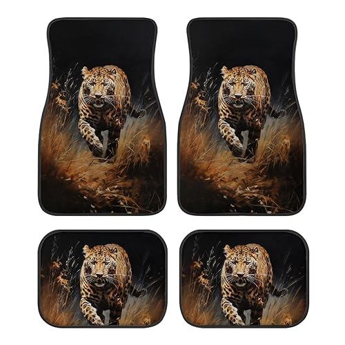 LACIYISON Car Floor Mats Full Set 4 Pieces Car Carpet Wild Leopard Print Vehicle Floor Protection Rugs Non-Slip Backing Universal Fit Automotive Floor Mat