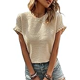 IDEALSANXUN Womens Ruffle Short Sleeve Tops Dressy Casual Summer Crew Neck Textured Shirts Tee Blouse