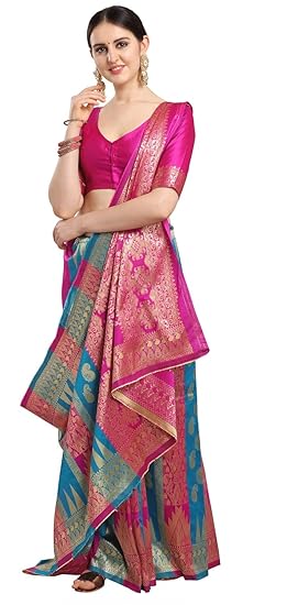 Women's Silk Blend Paisley Saree With Blouse Piece