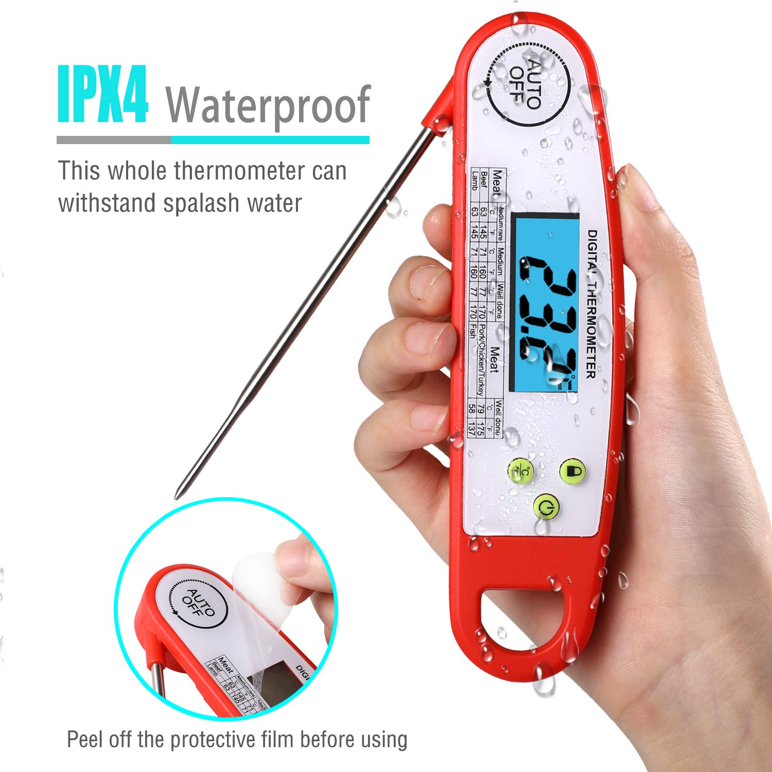Austruke Instant Read Meat Thermometer-Waterproof Digital Meat Thermometer Super Fast Instant Read Thermometer with Backlight & Calibration. For Food, Candy, Milk, Tea, BBQ, Grill Smoker.