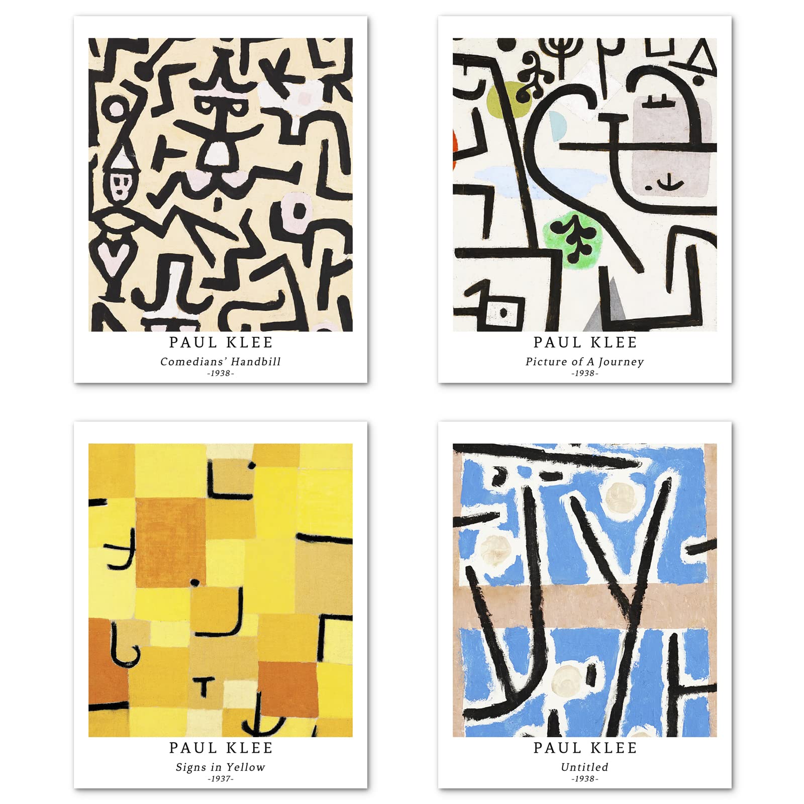 Berkin Arts Wall Art Unframed Prints Giclee Art Paper Set of 4, 11x14 inch Abstract Geometric Artwork, School Decoration Multicolor Illustrations Medium Size Paul Klee Paintings