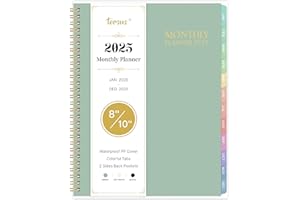 TERSUS 2025 Monthly Planner/Calendar - Monthly Calendar 2025, 8'' x 10'', Transparent PP Cover, Colorful 12 Monthly Tabs, JAN 2025-DEC 2025, 2025 Calendar Monthly Planner with 2-Sides Pockets