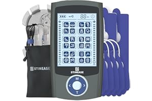 STIMEASE TENS EMS Unit Muscle Stimulator - 24 Modes, Dual Channel, Rechargeable Pulse Massager for Back, Neck, Muscle Pain Relief. with 12 Electrode Pads, ABS Pads Holder, USB Cable