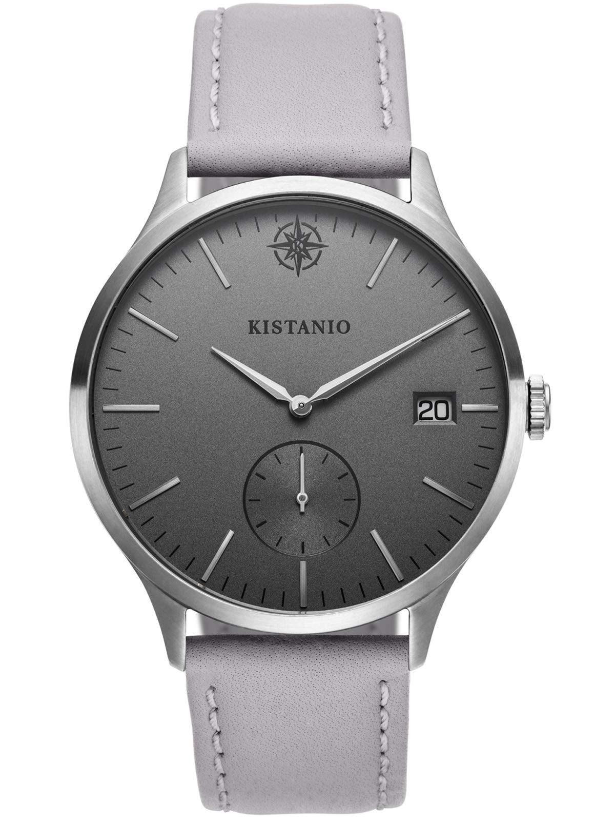 Kistanio Men's Watch Stratolis Sapphire Glass Steel Silver Grey with Grey Leather Strap KIS-STR-40-062