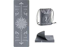 Avoalre Folding Yoga Mat - Eco-Friendly Travel Yoga Mat Packable - Double Sided Non-Slip Printed Yoga Mats with Bag for Home Workout Gym Exercise Fitness Pilates Stretching