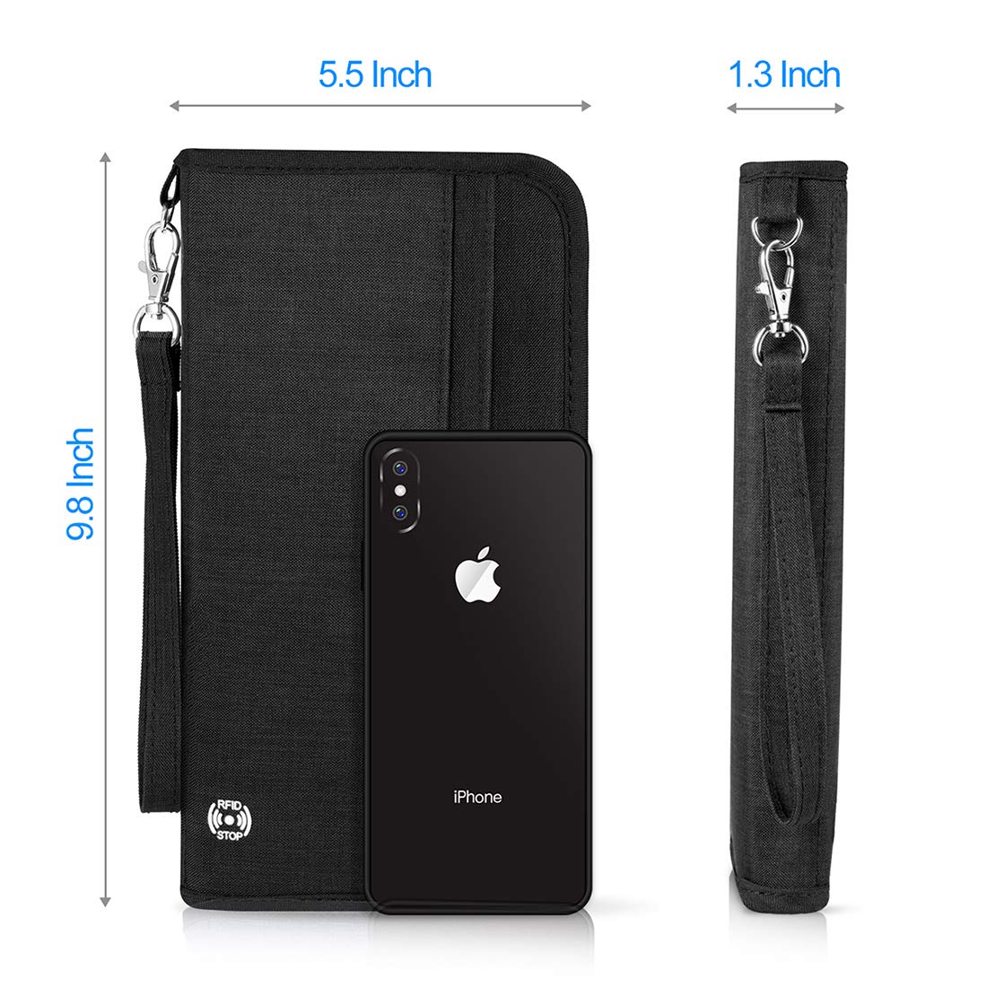 Vemingo Family Passport Holder RFID-Blocking Travel Wallet Ticket Holder Document Organizer with Zipper for Women & Men, Fits 5 Passports (Black, Large)