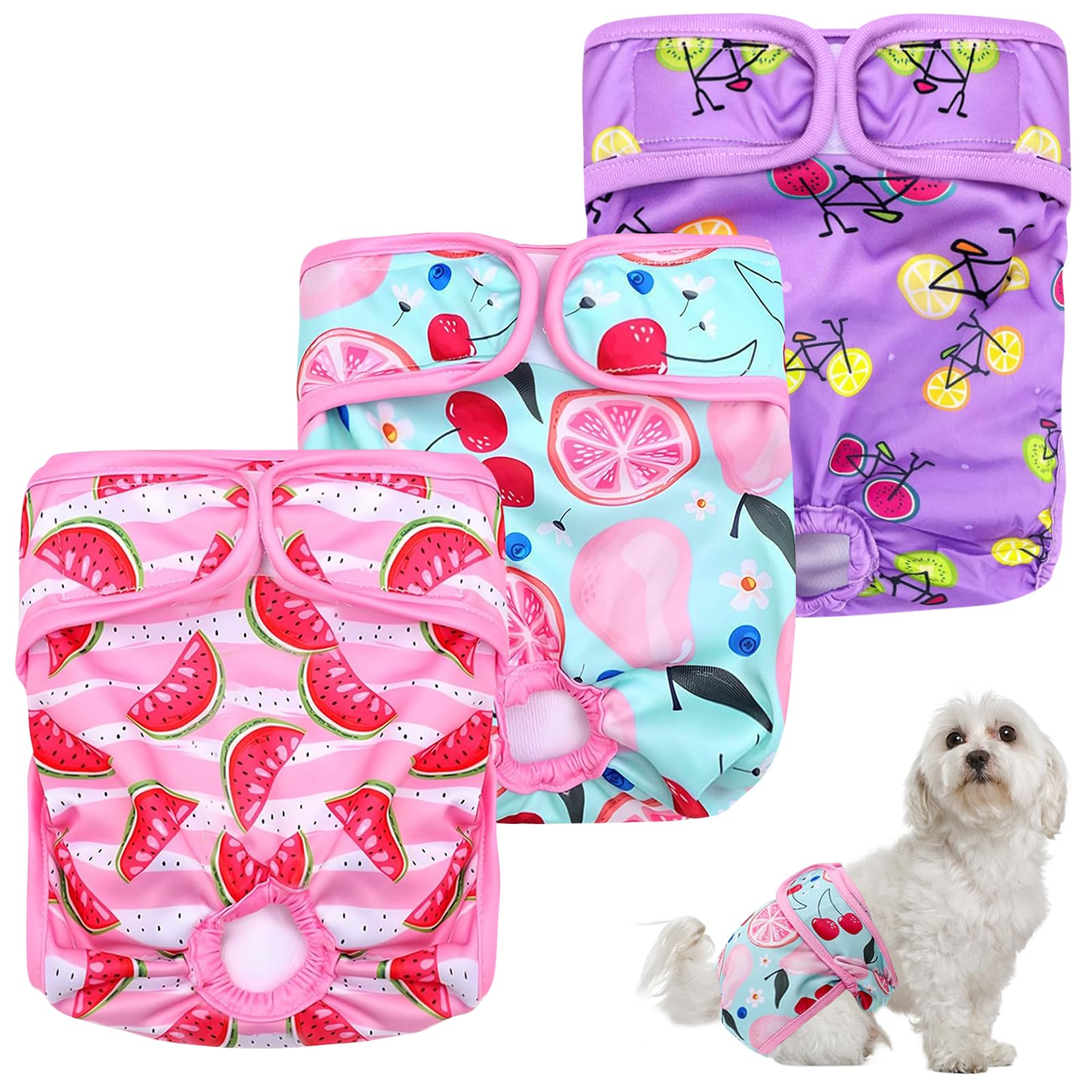 WenYa 3 Pack Female Pet Dog Cat Nappies, Reusable Super Absorbent Dog Nappies, Washable and Adjustable Comfortable Physiological Sanitary Wraps Panties for Small Medium Large Incontinence Dogs Cats