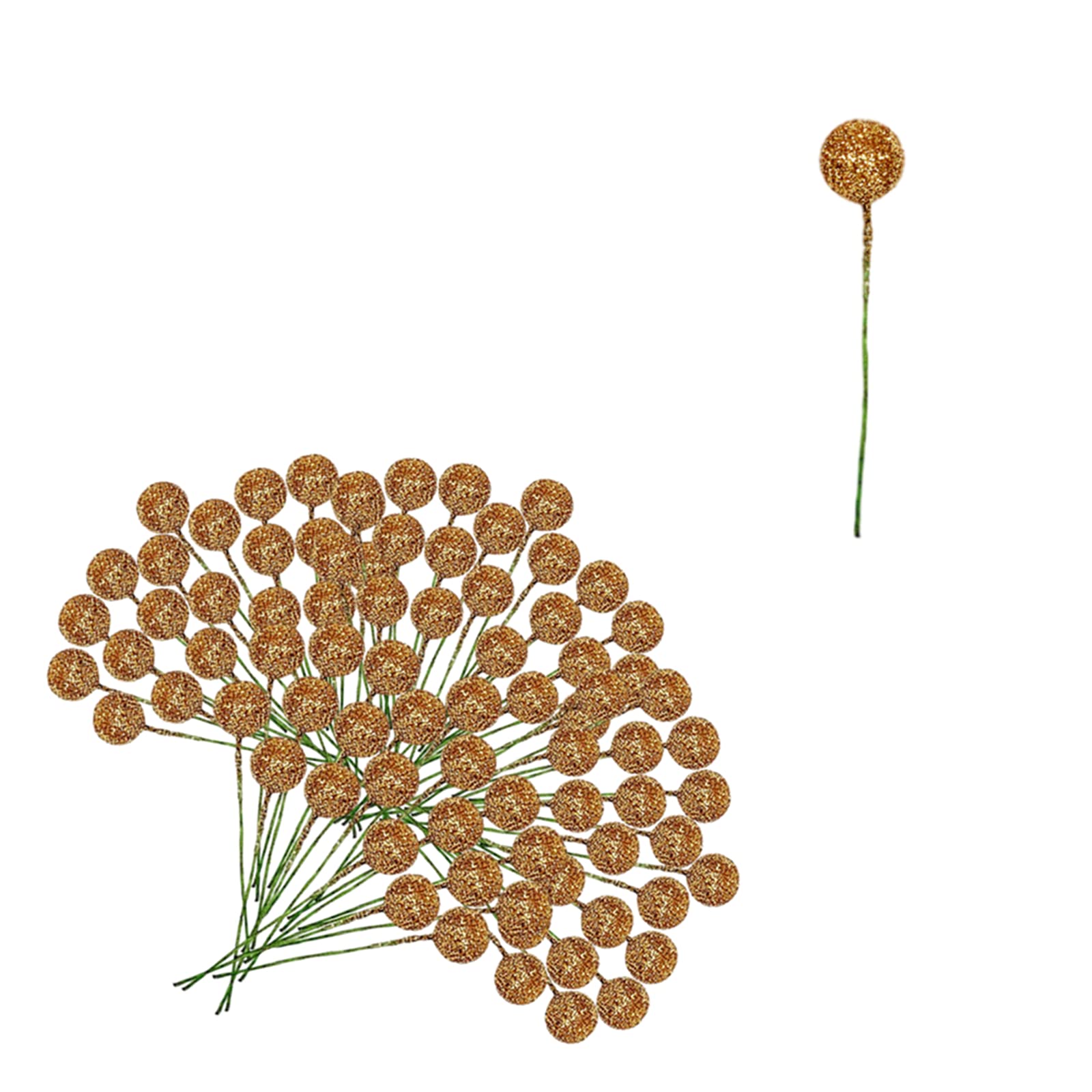 100pcs Christmas Artificial Gold Holly Berries,Glitter Berry Twig Stem Artificial Berry Fruits Picks Berry Branches Winter Berries Bunch for Christmas Wreath Making Xmas Tree Decorations Supplies