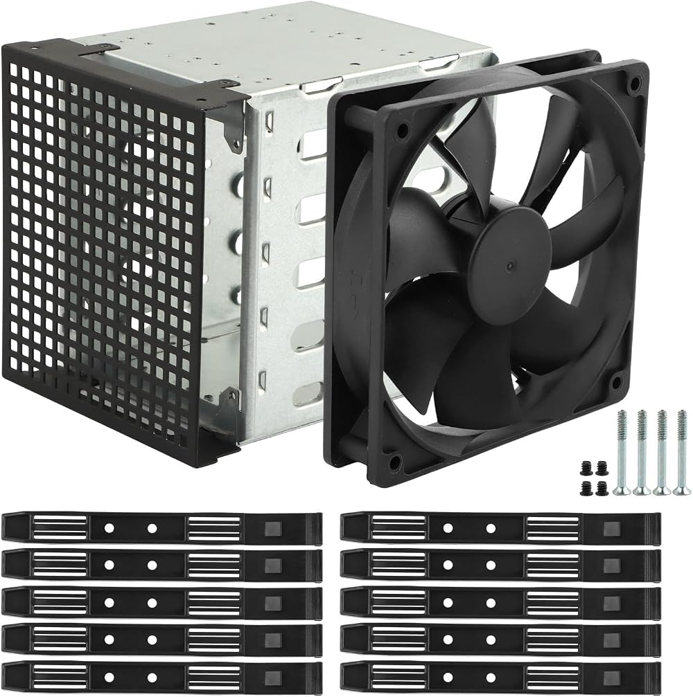 WPPNMY 5.25in to 5x 3.5in Hard Drive Cage w/ Cooling Fan Silver
