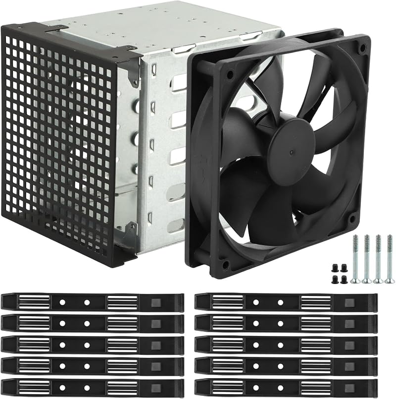WPPNMY 5.25in to 5x 3.5in Hard Drive Cage w/ Cooling Fan Silver