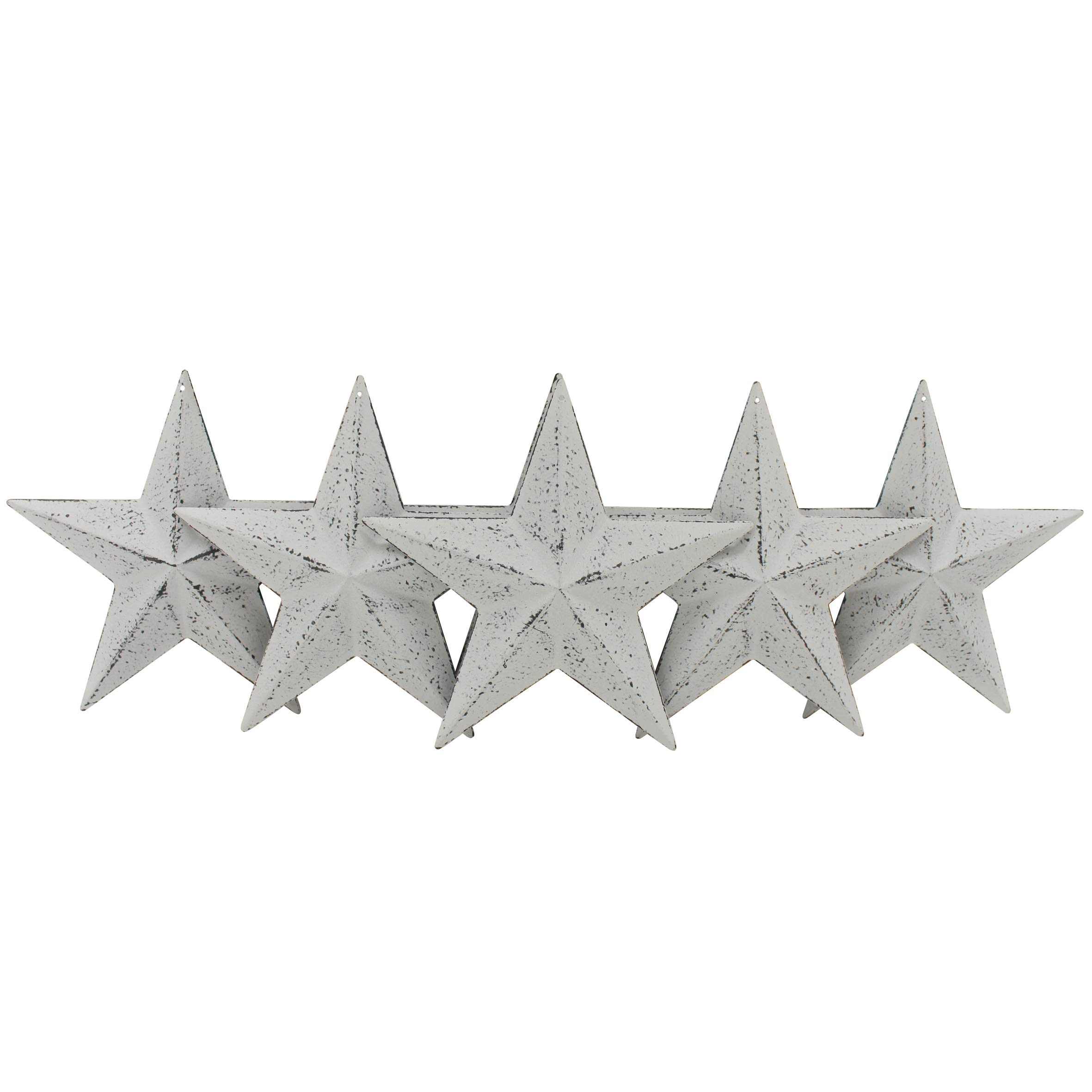 CVHOMEDECO. Country Rustic Antique Vintage Gifts Metal Barn Star Wall/Door Decor, 5.5 Inch, Set of 6. (Whitewash)