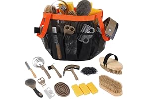 Uross Horse Grooming Kit 15PCS - Horse Brush Set with Organizer Tote Bag Care Cleaning Kit with Brush & Comb, Professional Equine Coat Care Gifts for Horseriders Beginner