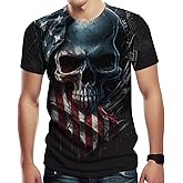 TiwBski Novelty American Flag T-Shirts for Men Skull Graphic Shirt with Short Sleeves