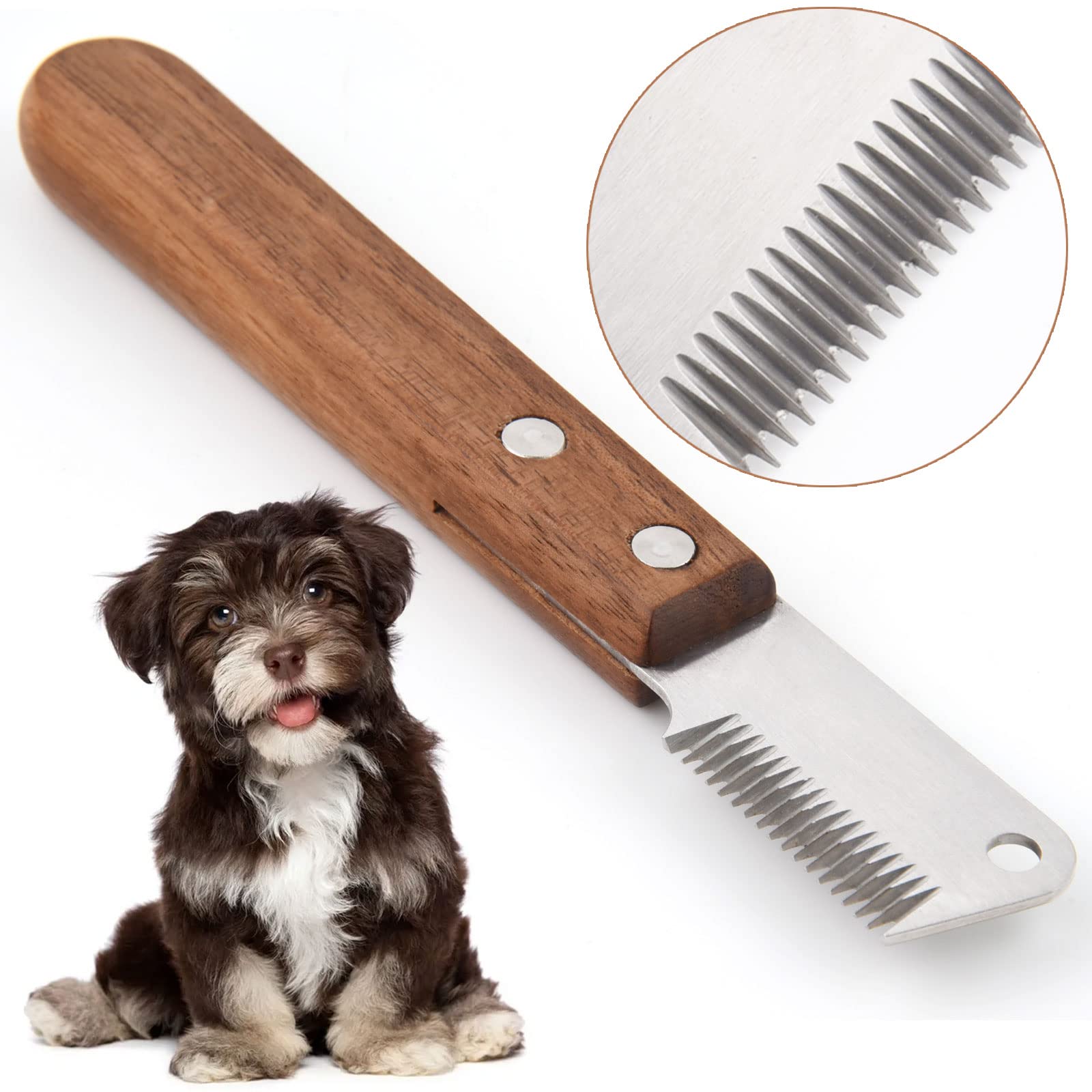 onebarleycorn - Dog Professional Stripping Knife,Stripping Knives Tool for Dogs Hand Stripping Knife for Border Terrier Pet Grooming Tool Ergonomic Wooden Handle(Left Handed)
