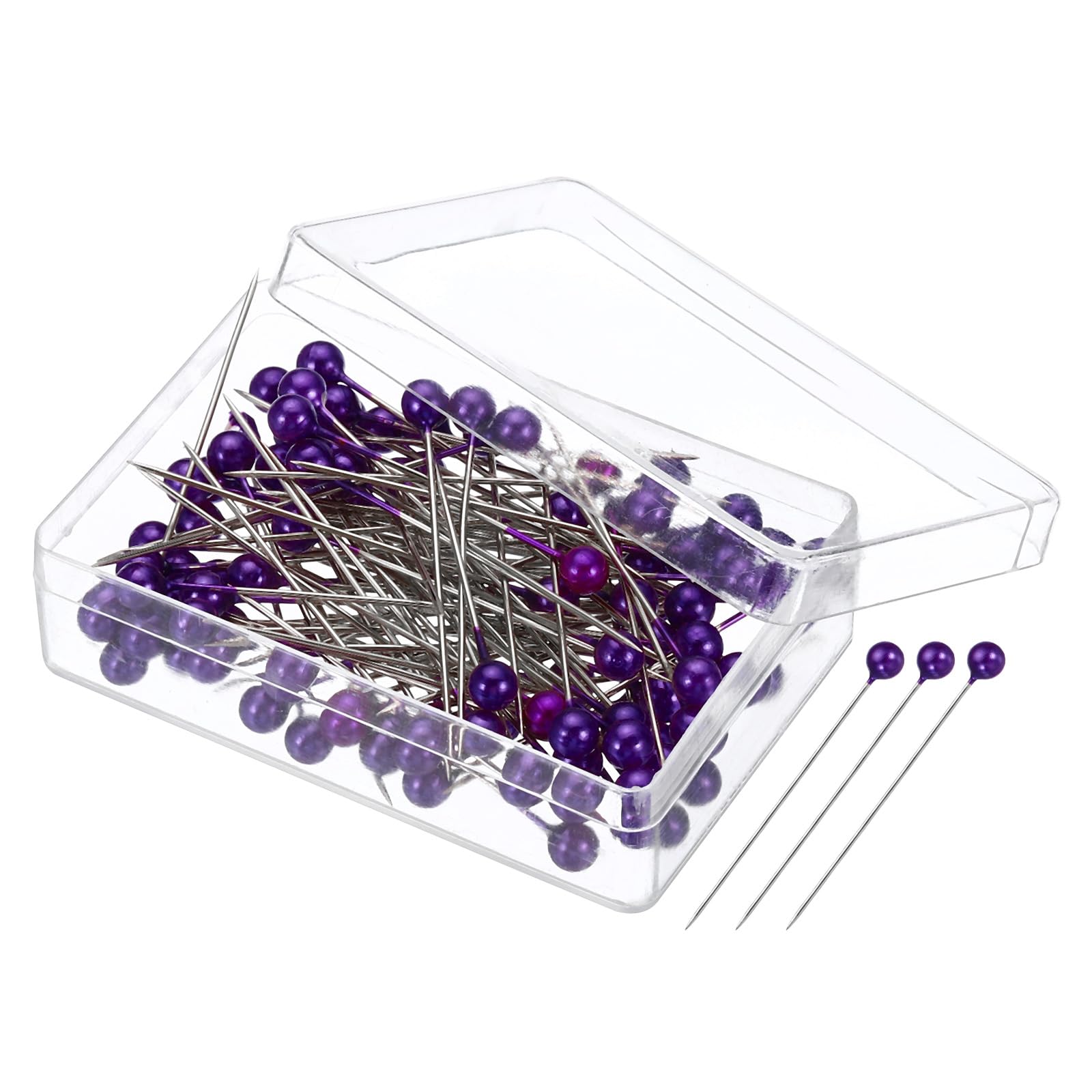 PATIKIL Sewing Pins, 100 Pcs 1.5 Inch Straight Pin with Plastic Pearlized Ball Head for Fabric, Decorative, Jewelry DIY, Craft and Sewing Project, Purple