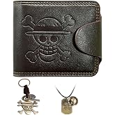 Yofuhope Anime Wallet for Men Straw Hat Luffy Anime Wallet Pendant Necklace and Keychain, Good Gift for Anime Fans (Dark Brown)