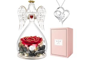Miofula Angel Roses Mom Birthday Gifts, Grandma Gifts, Handmade Glass Angels Figurines with Preserved Real Rose Wife Mothers Gifts, for Women on Valentines Day Mothers Day Christmas