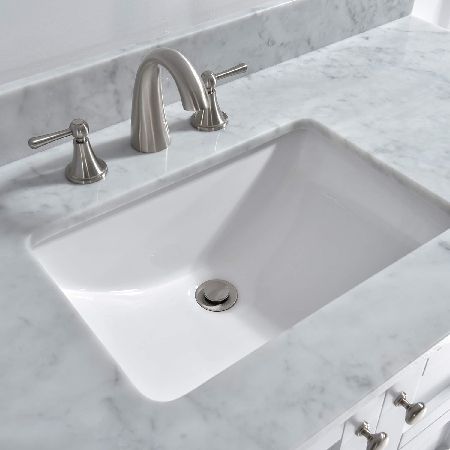Woodbridge 49 X22 Vanity Top With Under Mount Rectangle Bowl Carra White Natrual Marble Stone 8 Cc Holes Cavt4922 8 49 X22 8 Faucet Spread Amazon Com