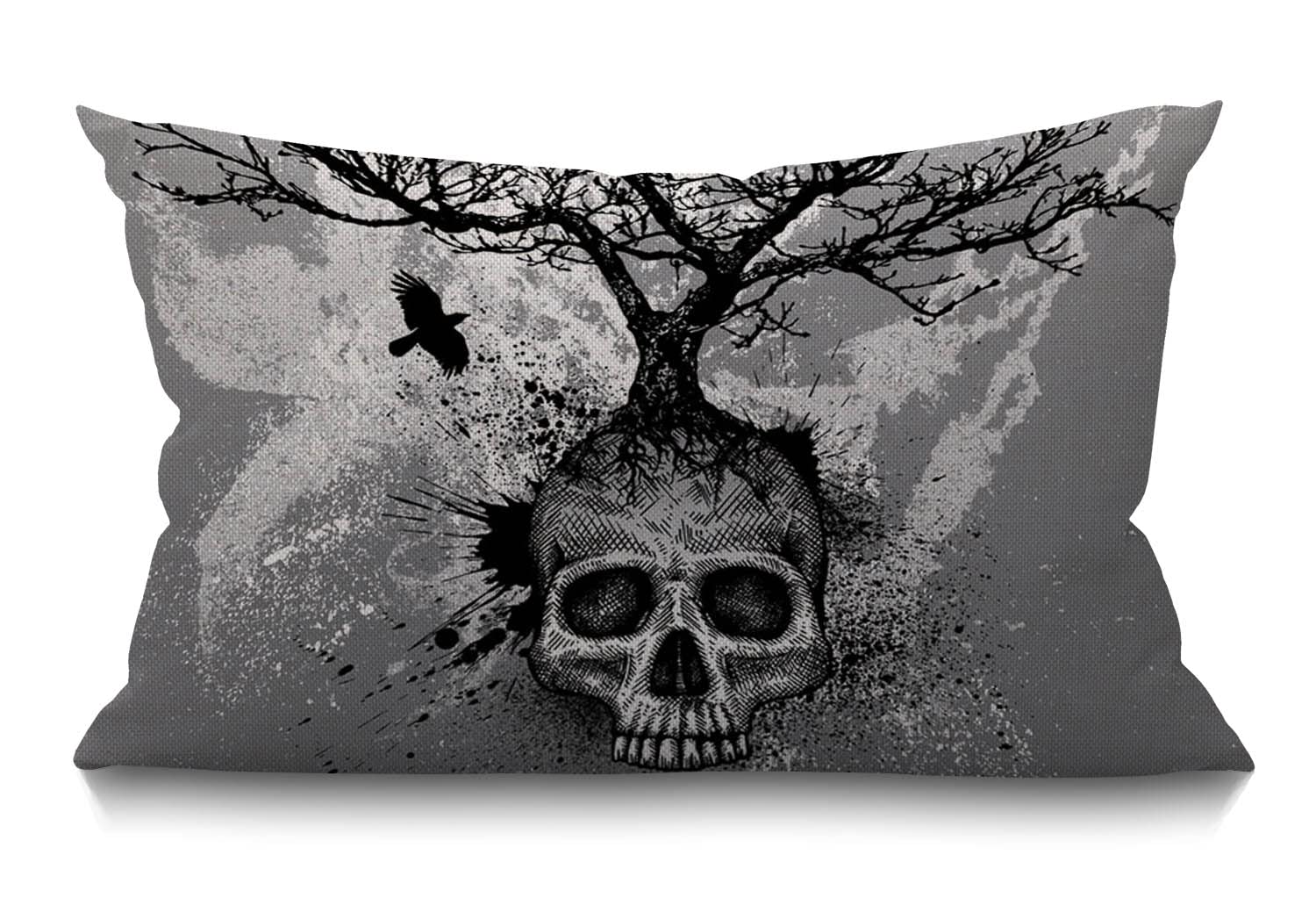 BGBDEIA Decorative Linen Cushion Covers 30 x 50 cm (12" x 20") Rectangular Skull Tree Black Eagle Throw Pillow Covers for Garden Patio Living Room Couch Sofa