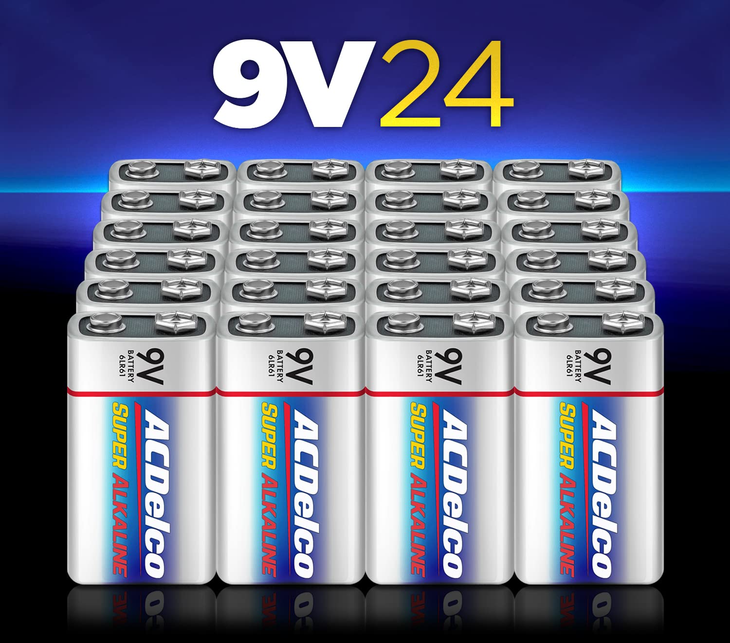ACDelco 24-Count 9V Batteries, Maximum Power Super Alkaline Battery for Home and Office, 7-Year Shelf Life, Reclosable Packaging