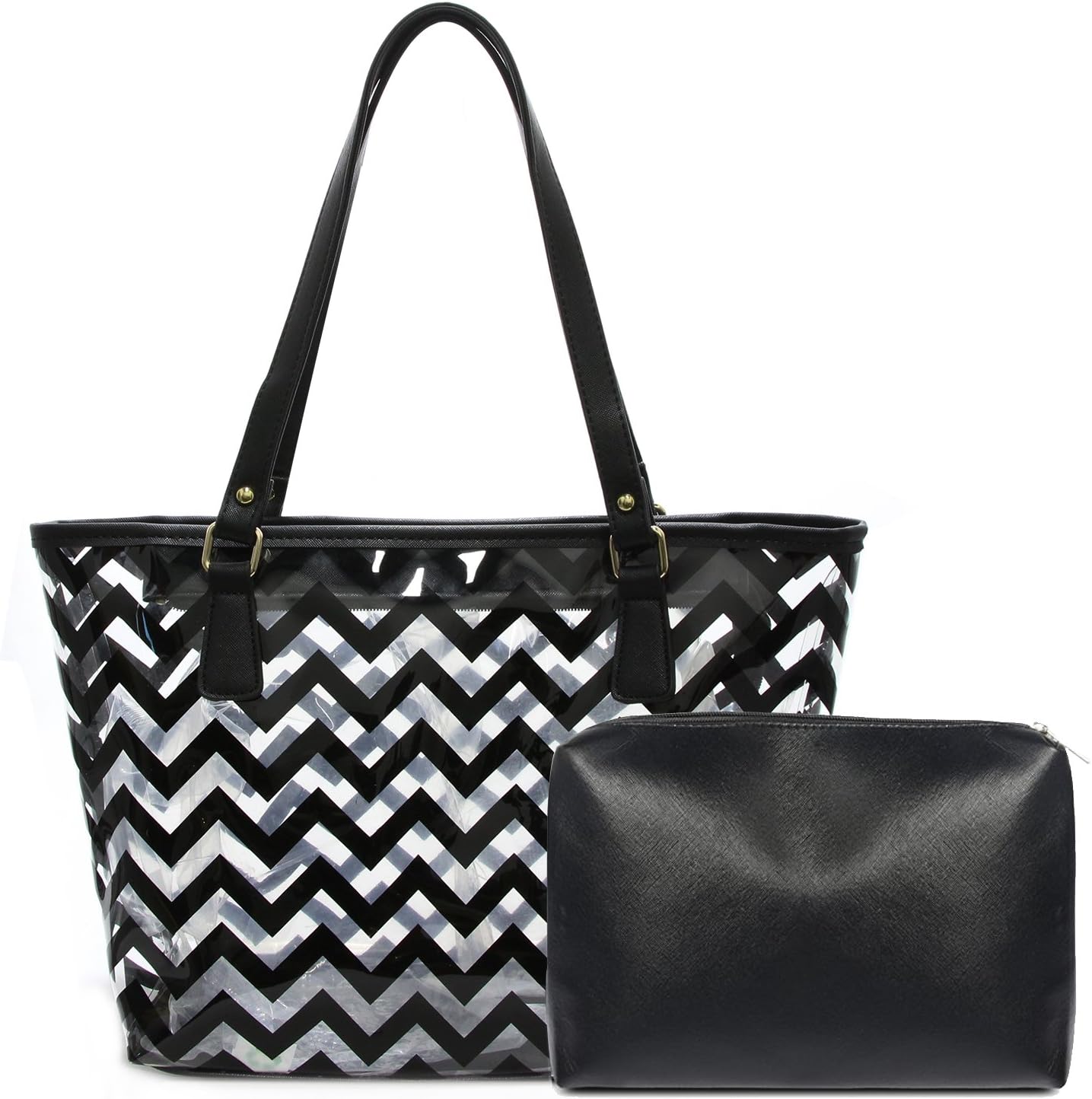 Clear Tote Bags with Full Chevron Stripe PVC Shoulder Handbag with Interior Pocket