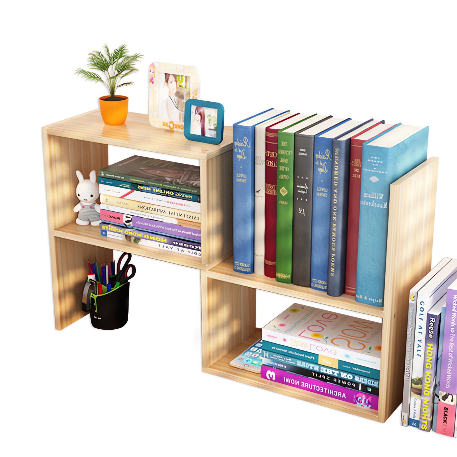 Book Shelf,Desk Shelf,Small Bookshelf Rack,Wood Desk Shelves Organiser,Adjustable Desktop Storage,Display Bookcases Desktop Bookshelf,Desktop Shelf,Desk Shelf Organiser for Office,Kitchen (Walnut)
