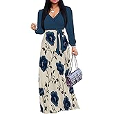 PinkPatty Women's Long Sleeve Maxi Dress Plus Size Trendy Wedding Guest Wrap Dress with Pockets&Belt 2XL