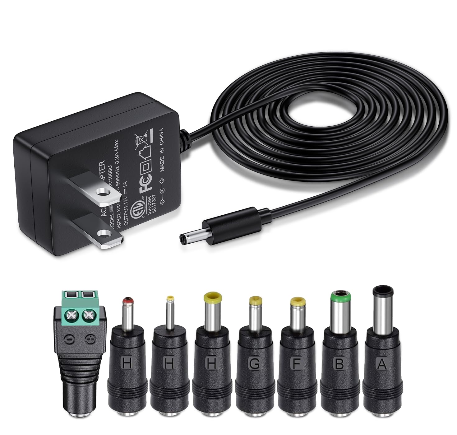 Photo 1 of SoulBay 12V 1A AC Adapter Charger Replacement w/8 Tips, Regulated Power Supply Cord for LED Strip Light, CCTV Camera, BT Speaker, GPS, Webcam, Router, DC12V Transformer with ETL Certificate