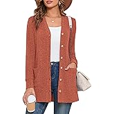 Heymoments Women's Long Sleeve Open Front Cardigan Button Down Ribbed Lightweight Knit Outerwear with Pocket