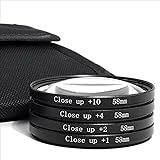 A&R 58mm Close-Up Macro Filter Set – 1, 2, 4, 10 Diopters With Pouch, For 55-300mm Lenses, VIV-CL58