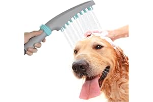 RAINOVO Dog Shower Sprayer, 4 Modes Dog Washing Shower Attachment with 118" Hose & Rubber Soft Brush Pet Bathing&Grooming Supplies for Pets (LightGrey+Lightblue)
