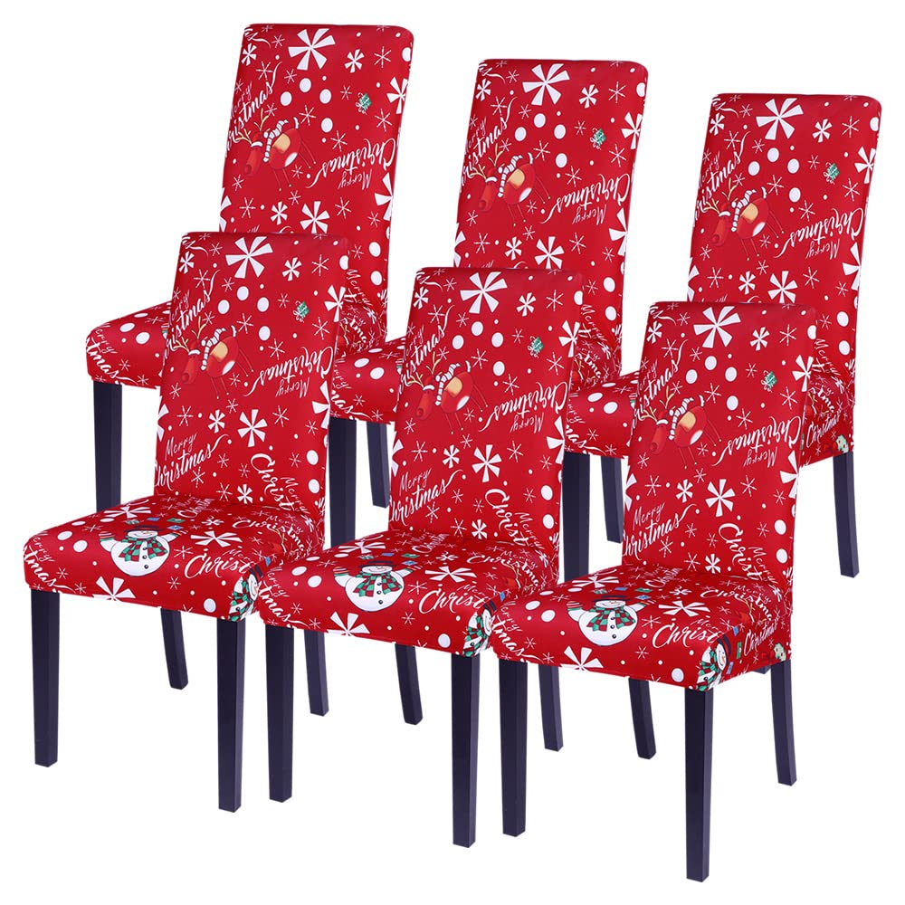 SearchI 6 PCS Christmas Chair Covers, Stretch Xmas Dining Room Chair Protector Slipcovers, Spandex Holiday Parsons Chair Cover for Christmas Decoration, Home Decor, Ceremony(Christmas Snowflake)