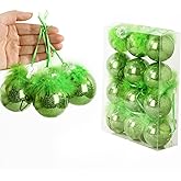 Treory Christmas Tree Hanging Decorations: 12 Pcs Green Christmas Tree Ornaments with Fluffy Feather Hair, Cute Christmas Thief Themed Xmas Balls for Kids Gift, Home Tree Mantel Office Party Decor
