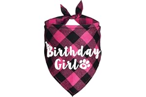 JOTFA Dog Birthday Bandana, Plaid Dog Bandanas for Dogs Birthday Party Supplies (Pink)