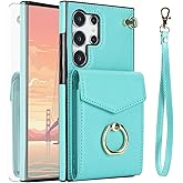 Asuwish Phone Case for Samsung Galaxy S25 Ultra 5G Wallet Cover with Tempered Glass Screen Protector and RFID Blocking Ring Credit Card Holder Cell Accessories S25Ultra 25S S 25 25Ultra Women Men Teal