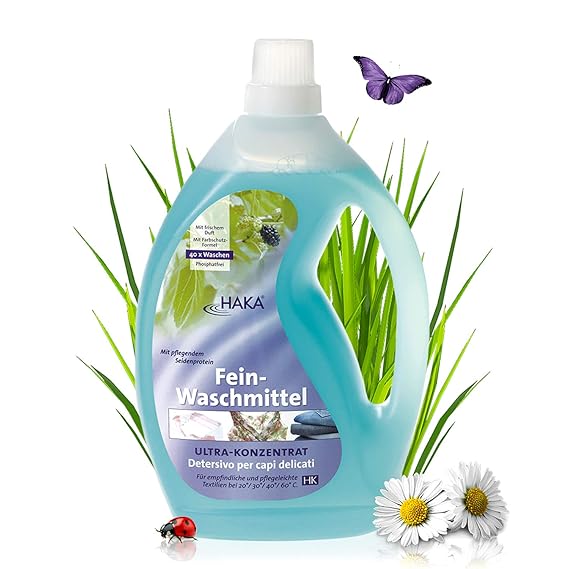 HAKA Feinwaschmittel I 2 Liter I Flüssigwaschmittel für Feines und Buntes I 66 Wäschen I Umweltfreundliches Waschmittel für S