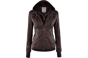 Made By Johnny Faux Leather Jacket Women Motorcycle Coat for Biker with Removable Hood