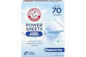 ARM & HAMMER Power Sheets Laundry Detergent, Fragrance Free, No Dyes or Perfumes, Lightweight and Travel-Friendly, 35 Count, Up to 70 Small Loads