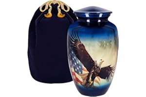 Trupoint Memorials Cremation Urns for Human Ashes, Military and Patriotic Decorative Burial Urn for Veteran Adult Men and Women, Large Blue