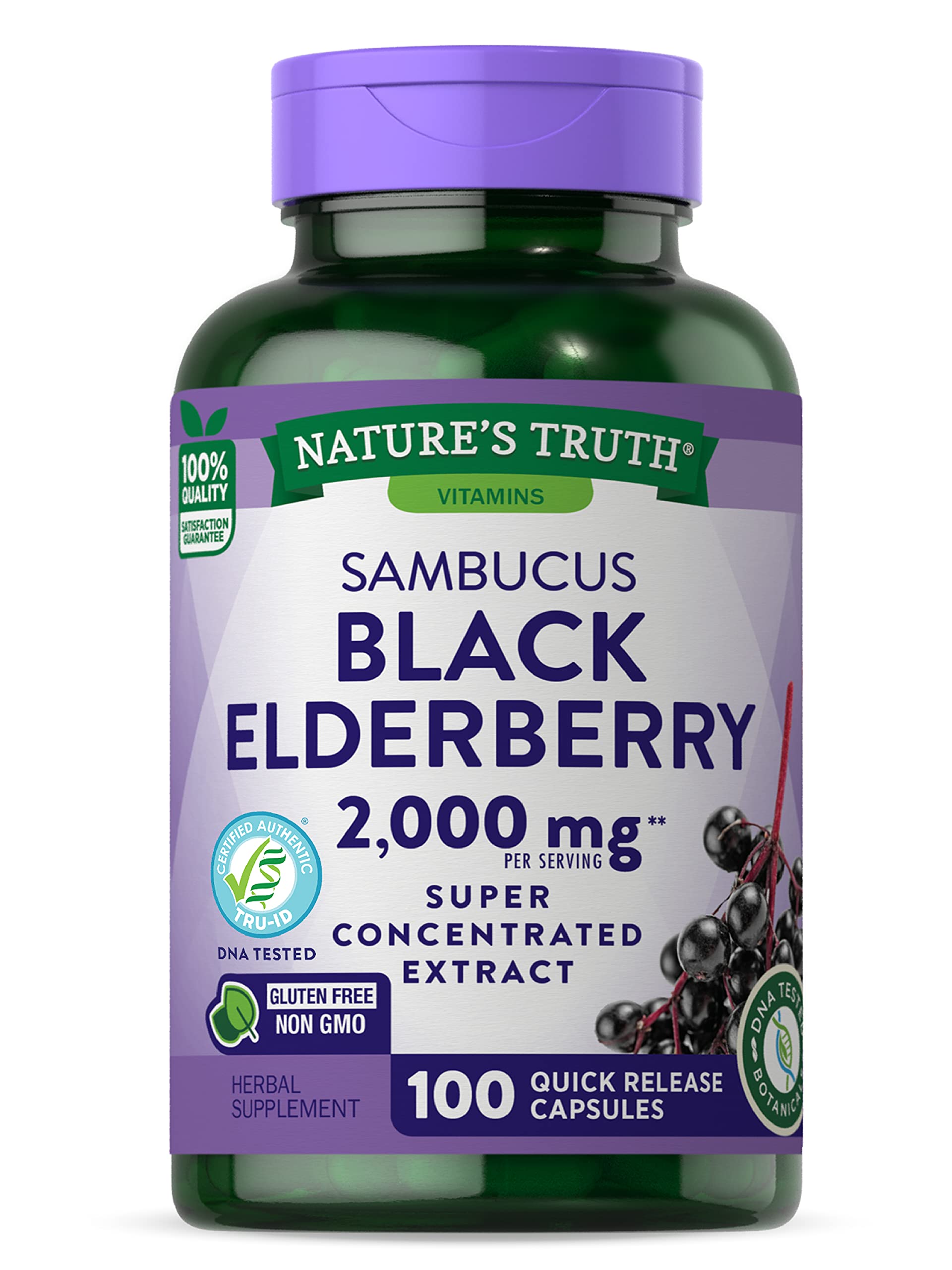 Black Elderberry Capsules 2000mg | 100 Count | Super Concentrated Sambucus Extract | Non-GMO, Gluten Free | by Nature&amp;#39;s Truth