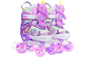 Unicorn Doll Kids Toddler Roller Skates for Girls,WESKIFAN Quad Skating Shoes with Shiny Light up Wheels&Adjustable Sizes Beginners rollerskates for Birthday Xmas Gifts,Patines para Niñas Niños