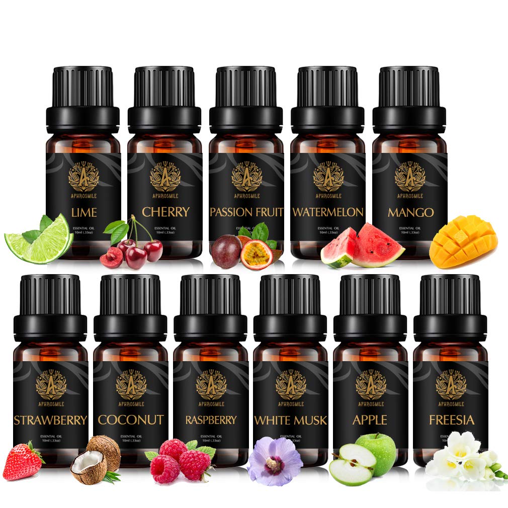 Aromatherapy Strawberry Essential Oil Set for Diffuser, White Musk Essential Oil Kit for Humidifier, 11x10ml Lime Essential Oils Set-Apple,Raspberry,Freesia Oils.for Home