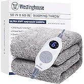 Westinghouse Electric Blanket Throw Size, Soft Plush Sherpa Heated Blanket with 6 Heating Levels & 2-10 Hours Auto-Off, Machine Washable, 50x60 inches, Charcoal